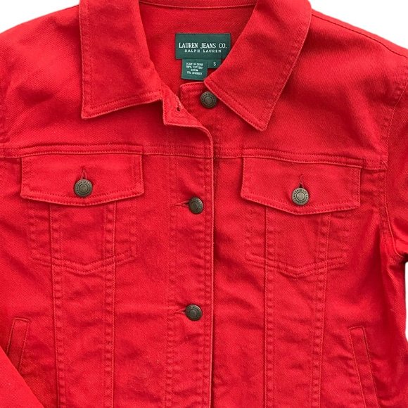 Ralph Lauren Lauren Jeans Co. Red Denim Trucker Jean Jacket Nautical Preppy Sz S - Picture 3 of 11